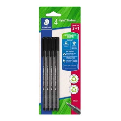 Immagine di Staedtler triplus 334 R 9BK4 Pennarello punta fine Nero 0.3 mm 4 pz.