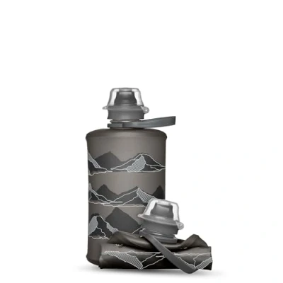 Immagine di Hydrapak Stow (350mL) Borraccia Pieghevole da Viaggio Ultraleggera e Compattabile, Flessibile per Sci, Escursionismo, Ciclismo o Arrampicata Nero montagna disegno
