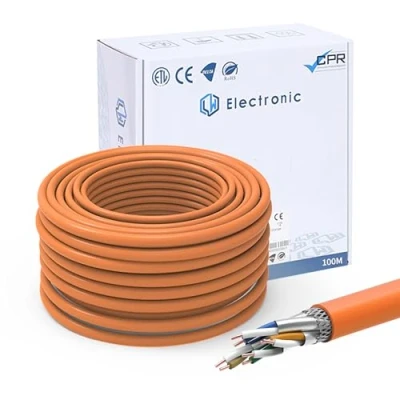 Immagine di LW Electronic 100m Cavo Ethernet CAT 7 di Alta Qualità Senza Alogeni PoE BauPVO LAN Rete con Schermatura S/FTP PIMF 1000 MHz AWG23 LSZH Dati Arancione