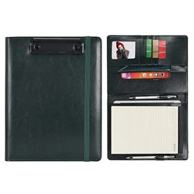 Immagine di Wonderpool A5 Appunti in PU pelle Partfolio Notepad Porta moduli Intervista Planner Meeting Scrittura Padfolio File documenti per ufficio Viaggi Scuola Hotel Ospedale (A5,Verde)