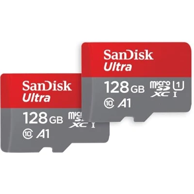 Immagine di SanDisk 128 GB Ultra microSDXC UHS I scheda, con adattatore SD, fino a 140 MB/s, prestazioni dell&#039;app A1, Classe 10, U1. Twin Pack