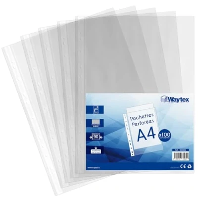 Immagine di Waytex 931306 Buste forate, formato A4, trasparenti, 90 micron, confezione da 100