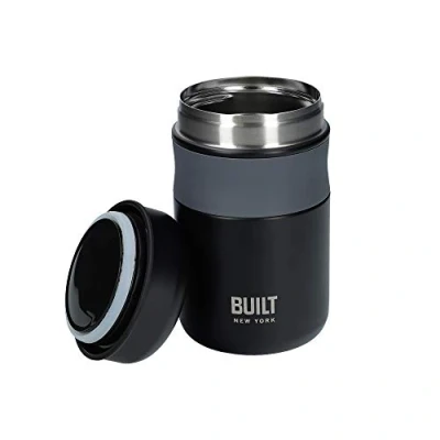 Immagine di BUILT Borraccia termica sottovuoto a doppia parete per alimenti caldi e freddi, in acciaio inossidabile, nero, 473 ml