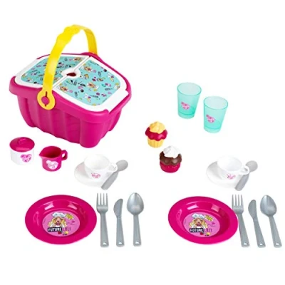 Immagine di Theo Klein 9527 Cestino da Picnic Barbie, Resistente Cesto Giocattolo Pieno di stoviglie Colorate e Cupcakes per Due, Le Dimensioni 25 cm x 20 22,5 cm, Giocattoli Bambini dai 3 Anni in su