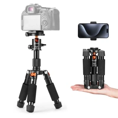Immagine di K&amp;F Concept Mini Treppiede da tavolo portatile, compatto per fotocamera e smartphone in alluminio 52 cm con testa a sfera 360, Piastra rapida 1/4&quot; DSLR ecc, capacità di 6 kg