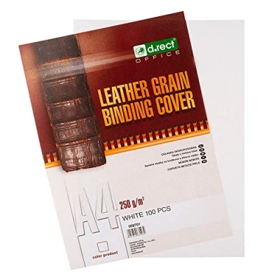 Immagine di D.RECT Copertine per dorso con struttura in pelle, 250 g/m², confezione da 100 pezzi, colore: bianco