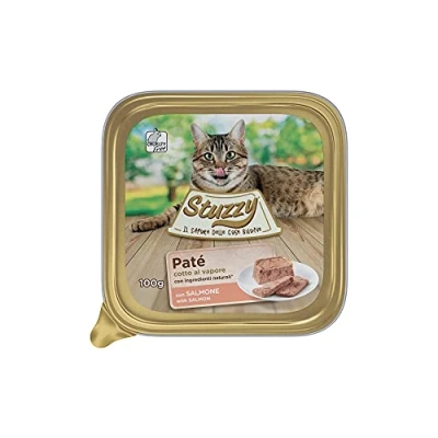 Immagine di Stuzzy, Cibo Umido per Gatti Adulti al Gusto Salmone, Linea Paté e Carni in Pezzi Totale 3,2Kg (32 Vaschette da 100G)