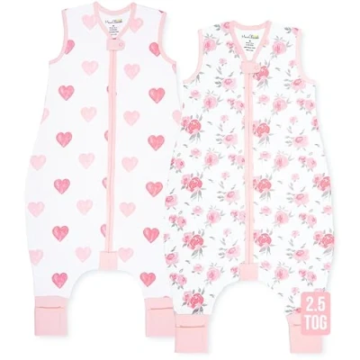 Immagine di Mama Cheetah Toddler Sacco nanna con piedi, 4T 5T, 2,5 TOG, in cotone biologico, gambe, per escursionisti, cerniera a 2 vie, bambine e ragazzi