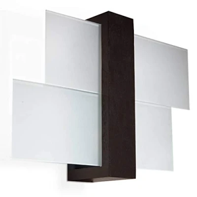 Immagine di SOLLUX LIGHTING Feniks 1 Lampada da parete Elegante alloggiamento in legno + combinazione di paralume vetro Lampadina E27 sostituibile, x 60 W Wengé, 43 12 30 cm