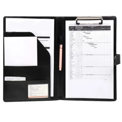 Immagine di Cartella Appunti, Portadocumenti A4 Porta Blocco, in Pelle PU,cartella per scrittura A4,file manager con scomparto interno, scuola, casa, ufficio (nero)