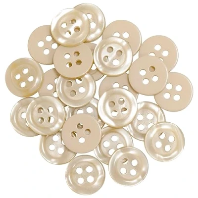 Immagine di AERZETIX C67936 Set di 25 Bottoni per cucire rotondi Ø11.5x2mm a 4 fori 18L L18 con bordo colore marrone chiaro in plastica apertura 1.8mm moda merceria cucito abbigliamento decorazione