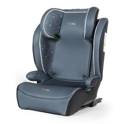 Immagine di Seggiolino auto Tataway con attacco ISOFIX per la sicurezza dei bambini altezza da 100 a 150 cm grafiche su fondo grigio
