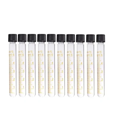 Immagine di SKYPRO 10 provette per centrifuga da 5 ml, in vetro graduato con tappi a vite, di calibrazione resistenti alle alte temperature
