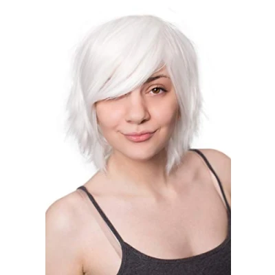 Immagine di Prettyland C162 Parrucca Media Lunghezza Capelli Scalati Lisci Sfilati Riga Centrale Lunga Frangetta Bianco