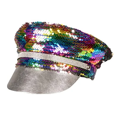 Immagine di Boland 44759 Berretto arcobaleno con paillettes reversibili, argento o multicolore, per adulti, copricapo, cappello CSD, carnevale, feste a tema