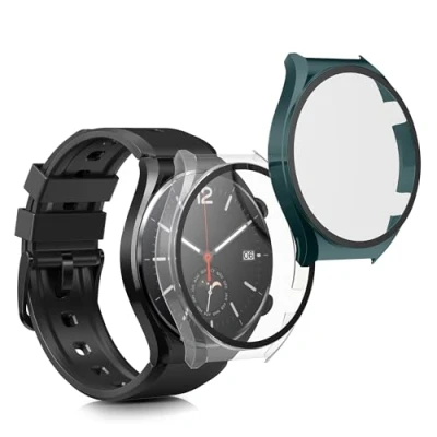 Immagine di kwmobile 2X Custodia Rigida Smartwatch Compatibile con Xiaomi Watch S1 Cover Case Vetro Temperato Orologio Fitness Trasparente/Verde