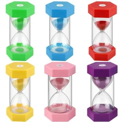 Immagine di Clessidra Timer Set，6 Pezzi a Clessidra, Colorata di Sabbia 1 min 3 5 10 15min 30 Orologi da cucina per Casa, Cucina, i Giochi e Ufficio