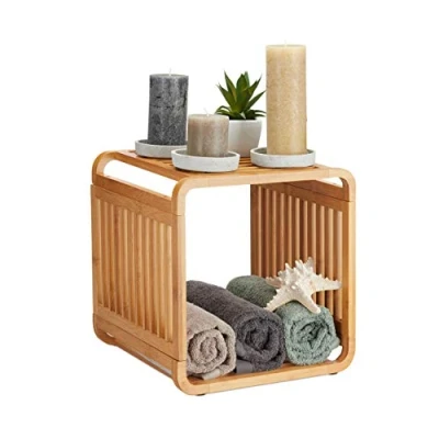Immagine di Relaxdays Mobile da Bagno, Bambù, HLP 33 x 33cm, 2 Ripiani, Scaffale Portaoggetti Sala e Corridoio, Marrone Chiaro
