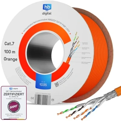 Immagine di HB Digital cavo di rete LAN, installazione, Cabel Cat 7, rame, AWG 23/1 arancione LAN Kabel 100 m