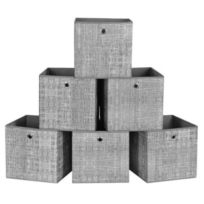 Immagine di SONGMICS Scatole Portaoggetti, Set di 6 Contenitori in Tessuto Non con Manico, 30 x cm, UnitÀ Organizzazione, per Scaffale, Pieghevoli, Porta Abiti, Grigio Melange RFB02LG 3