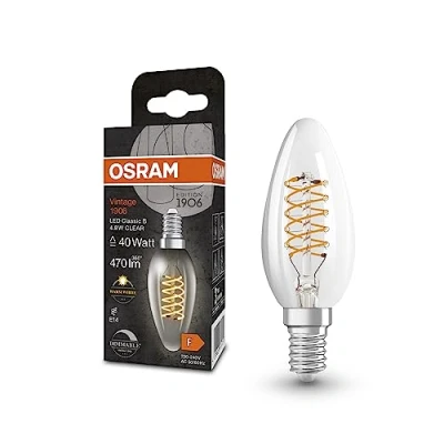 Immagine di OSRAM Lampada LED Vintage 1906 Classic B FIL, E14, candela, trasparente, 4.8W, 470lm, 2700K, luce bianca calda, dimmerabile, filamento ultra sottile, basso consumo energetico, lunga durata