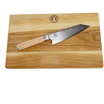 Immagine di Palatina Werkstatt ® Kai Shun Classic White Coltello da Chef DM 0777W Kiritsuke Ultra Caldo e limitato Damascato di Alta qualità con Lama 15 cm + tavola Grande in Rovere 34x21