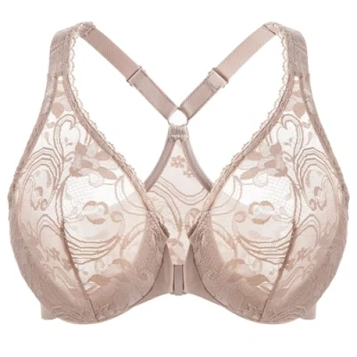 Immagine di MELENECA Reggiseno da Donna Non Foderato in Pizzo con Ferretto e Chiusura Frontale Beige 3D