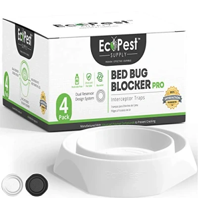Immagine di ECOPEST Trappole per Cimici dei Letti Confezione da 4 Bed Bug Blocker (PRO) Intercettori (Bianca) Monitor, Rilevatore e Trappola Le Gambe del Letto