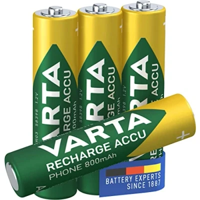 Immagine di VARTA Pile AAA, ricaricabili, confezione da 4, Recharge Accu Phone, batteria ricaricabile, 800 mAh Ni MH, pronte all&#039;uso, adatte per telefoni cordless