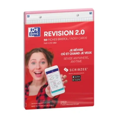 Immagine di OXFORD Revision 2.0 Confezione da 50 fogli Bristol formato A5 (14, 8 x 21 cm), a quadretti, colore: Rosa