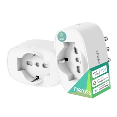 Immagine di Meross Presa Smart Italiana, WiFi (Type C, F, L) con Monitoraggio Consumi, Intelligente 16A, Compatibile Alexa, Google Home e SmartThings, Controllo Vocale Remoto, 3840W, 2 Pezzi