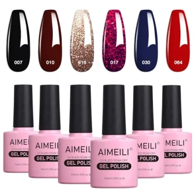 Immagine di AIMEILI Smalto Semipermente in Gel UV LED Kit Semipermanente Unghie Smalti Semipermanenti Colorati per Manicure Soak Off Polish Set 6 x 10 ml Numero 21