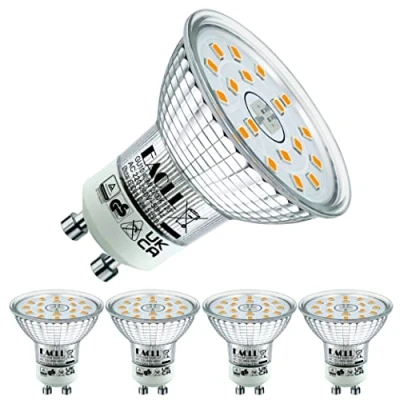 Immagine di EACLL Lampadine LED GU10 4.9W Equivalente a Alogena 70W, Pacco da 4, 515lm 2700K Bianco Caldo, Faretti AC 230V senza Sfarfallio, Angolo Fascio 120 Spot, Non Dimmerabile Lampade Riflettore