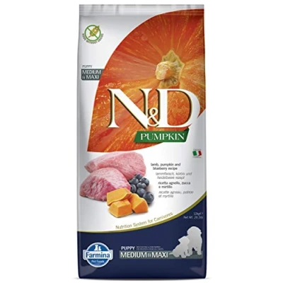 Immagine di Farmina N&amp;D Grain Free Pumpkin Puppy Medium/Maxi Agnello, Mirtilli, Zucca Set %: 2 x 12 kg