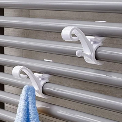 Immagine di Inbagno Appendini per termoarredo set 2 pezzi, coppia ganci scaldasalviette, portasciugamani radiatore, colore bianco, installazione a scatto