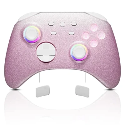 Immagine di Mytrix Manette sans fil Rose dégradé pour Nintendo Switch/Lite/OLED avec joystick optique RVB, compatible Switch/PC/Android/iOS/Steam Deck, multiplateforme macro/réveil/turbo/vibration