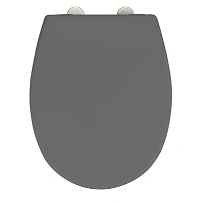 Immagine di WENKO Sedile WC Vorno Neo Grigio, copriwater igienico con Chiusura Ammortizzata, in duroplast infrangibile e Antibatterico, Rapida, Acciaio Inossidabile, 37x46cm