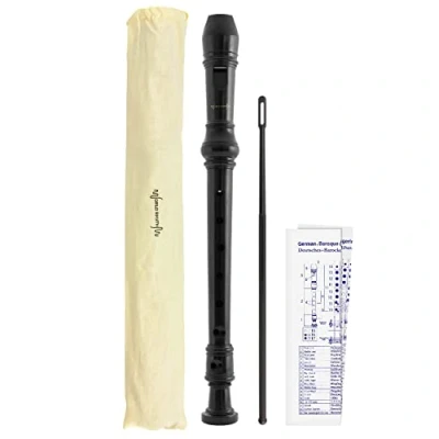 Immagine di World Rhythm WR 806 Flauto Dolce per Scuola, Soprano in tre Pezzi, con Scovolino Pulizia, Tabella Diteggiatura e Custodia, Nero