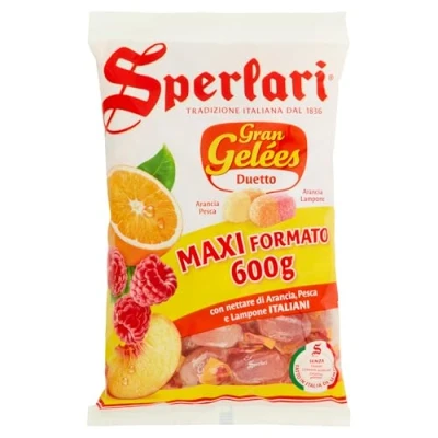 Immagine di Sperlari Caramelle Gran Gelées Assortite Duetto Frutta, Intenso Sapore di Frutta. Arancia, Pesca e Lampone, Sacchetto da 600 G