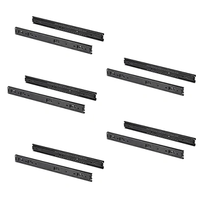 Immagine di Emuca Guide per cassetti con cuscinetti a sfera 45mm x 600mm, Set di 5 coppie binari ad estrazione totale, Nero