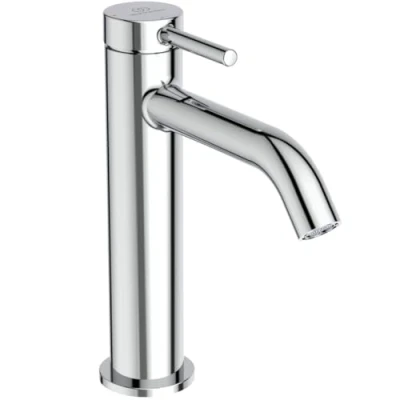 Immagine di Ideal Standard Ceraline, Miscelatore monocomando grande, Rubinetto lavabo con cartuccia FirmaFlow, Senza asta di comando e piletta, Sistema BlueStart, Easyfix, Cromato