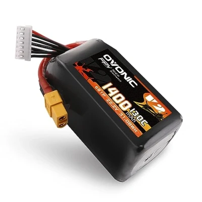Immagine di OVONIC Batteria Lipo da 6s, 1400 mAh, 22,2 V, 130 C, con spina XT60, per elicottero RC FPV, aereo, quadricottero, hobby racing