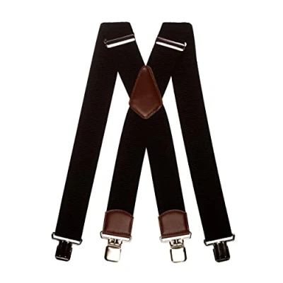 Immagine di Olata Bretelle da Uomo a Forma di X con Pelle Marrone, Extra Larghe, 5 cm. Nero