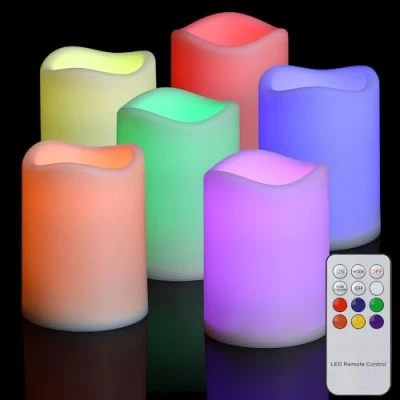 Immagine di FREEPOWER 6 candele LED colorate con telecomando, timer, RGB, senza fiamma, funzionamento a batteria, per esterni, impermeabili, Ø 7,5 x 10 cm