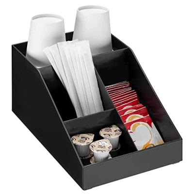 Immagine di Navaris Organizzatore Professionale per Caffetteria Cassettiera Multiscomparto 4 Scomparti Bicchieri Cannucce Tovaglioli Posate Zucchero Nero