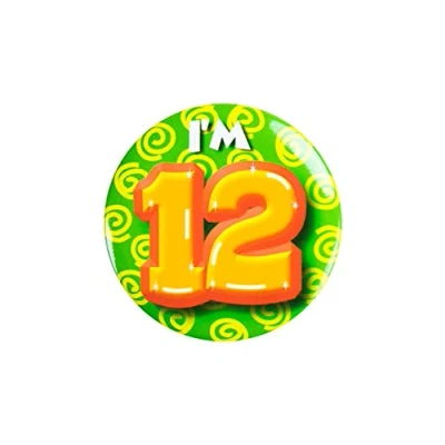 Immagine di PD Party 6014712 Compleanno Distintivo/Spillo Badge Celebrazione Festa I&#039;m 12, Multicolore, 5.5cm Lunghezza x Larghezza 0.5cm Altezza