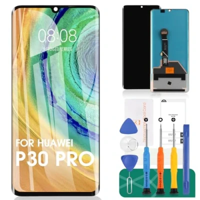 Immagine di OLED per Huawei P30 Pro schermo sostituzione display LCD VOG L29 L09 AL00 Touch Kit sensore digitalizzatore senza telaio (nero, con impronte digitali, curvo)