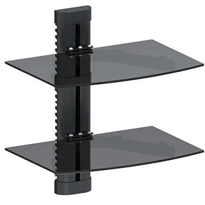 Immagine di Maclean MC 662 Supporto DVD da Parete con Dopia Mensola in Vetro Scaffale Muro Console PS3 PS4 Xbox