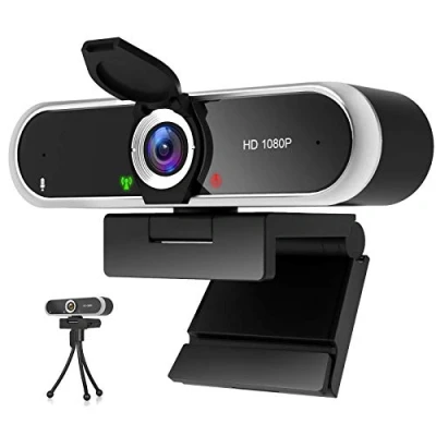 Immagine di Webcam da 1080P con microfono, USB 2.0 Plug &amp; Play per portatile, PC e desktop, correzione automatica della luce, streaming, videochiamate, conferenze, lezioni online, giochi