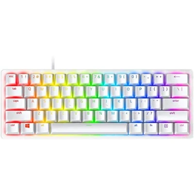Immagine di Razer Huntsman Mini Mercury (Rosso Switch) Tastiera da Gaming con Fattore di Forma al 60% (Tasti in PBT, Memoria Integrata, USB C Rimovibile, Struttura Alluminio) Qwerty US Layout Bianco